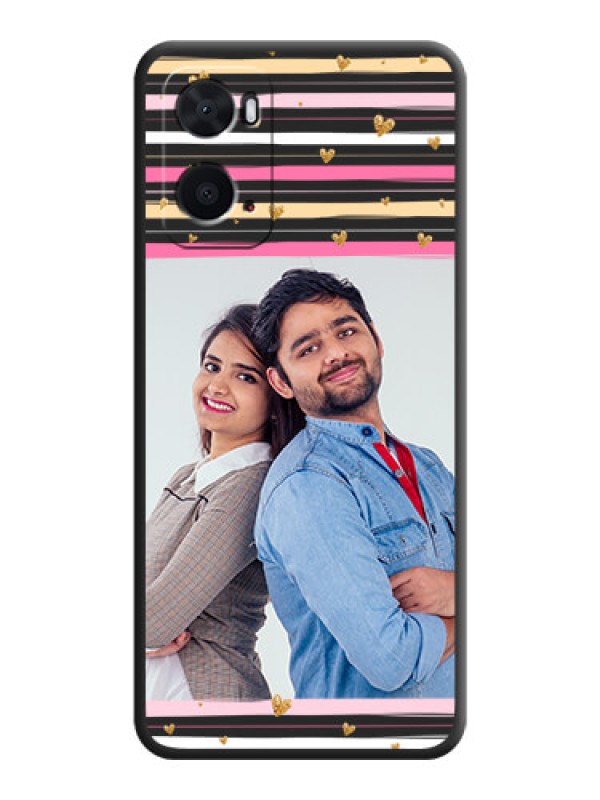 Custom Multicolor Lines and Golden Love Symbols Design on Photo on Space Black Soft Matte Mobile Cover - Oppo A96