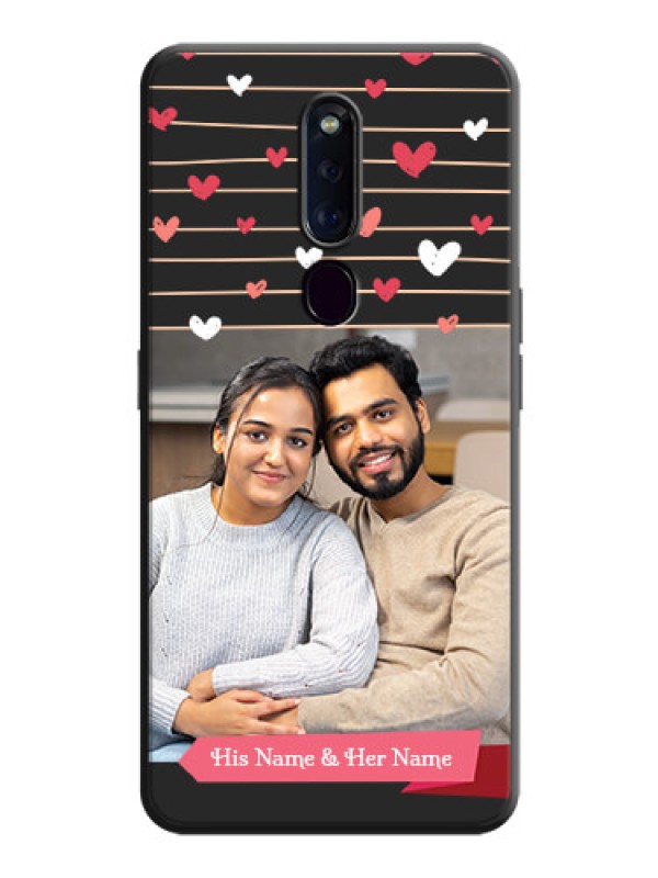 Custom Love Pattern with Name on Pink Ribbon  - Photo on Space Black Soft Matte Back Cover - Oppo F11 Pro