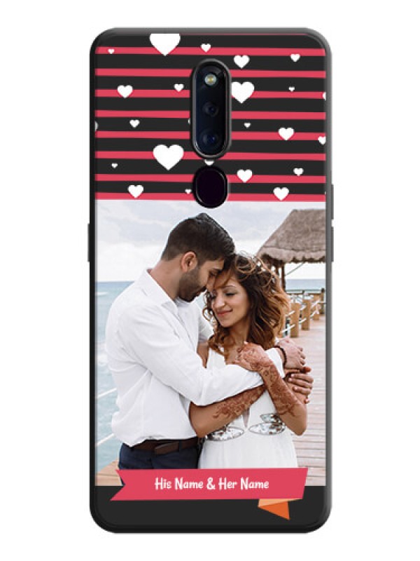 Custom White Color Love Symbols with Pink Lines Pattern on Space Black Custom Soft Matte Phone Cases - Oppo F11 Pro