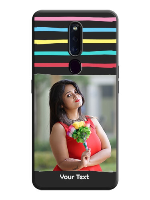Custom Multicolor Lines with Image on Space Black Personalized Soft Matte Phone Covers - Oppo F11 Pro