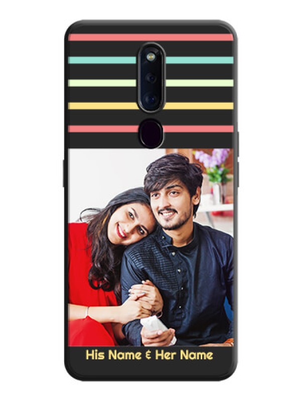 Custom Color Stripes with Photo and Text - Photo on Space Black Soft Matte Mobile Case - Oppo F11 Pro