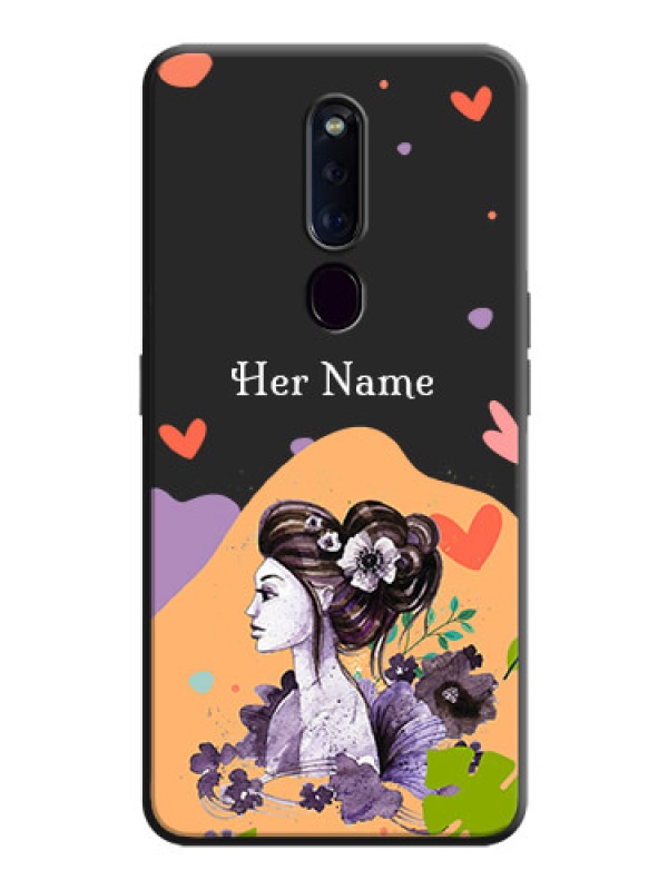 Custom Namecase For Her With Fancy Lady Image On Space Black Personalized Soft Matte Phone Covers -Oppo F11 Pro