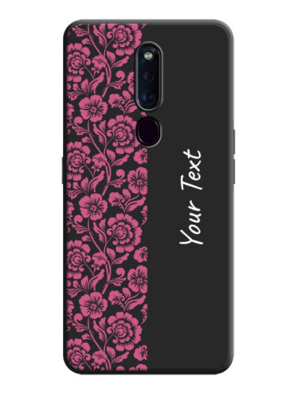 Custom Pink Floral Pattern Design With Custom Text On Space Black Personalized Soft Matte Phone Covers -Oppo F11 Pro