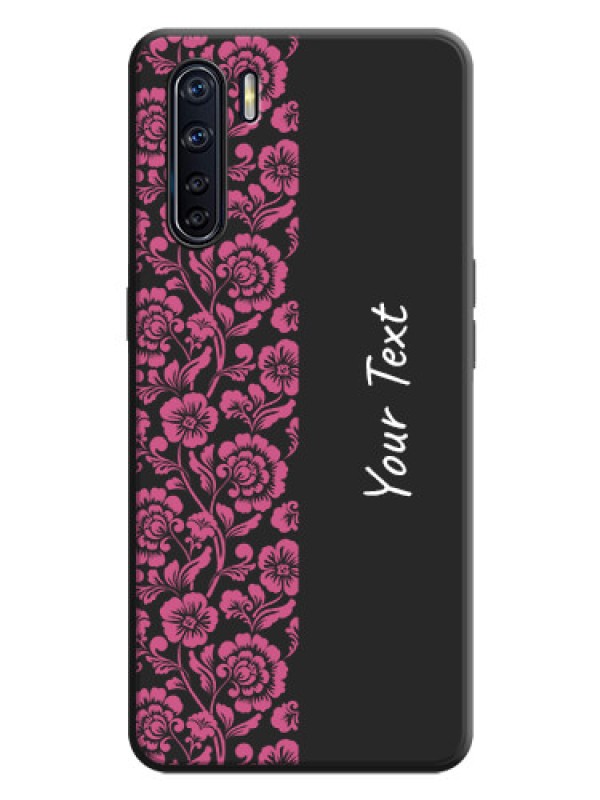 Custom Pink Floral Pattern Design With Custom Text On Space Black Personalized Soft Matte Phone Covers -Oppo F15