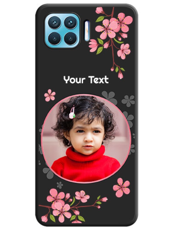 Custom Round Image with Pink Color Floral Design on Photo on Space Black Soft Matte Back Cover - Oppo f17 pro