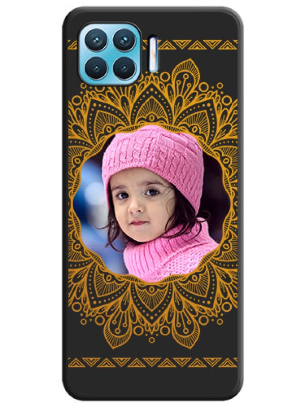 Custom Round Image with Floral Design on Photo on Space Black Soft Matte Mobile Cover - Oppo f17 pro
