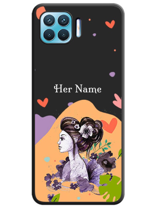 Custom Namecase For Her With Fancy Lady Image On Space Black Personalized Soft Matte Phone Covers -Oppo F17 Pro