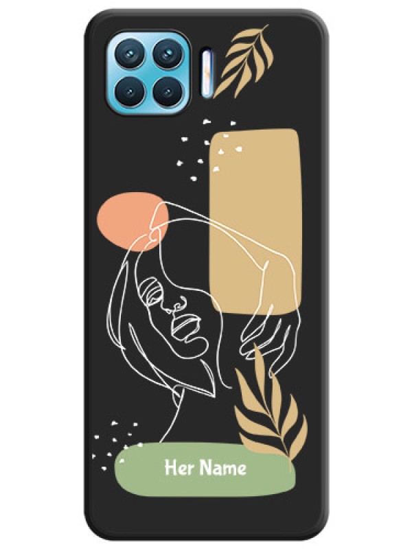Custom Custom Text With Line Art Of Women & Leaves Design On Space Black Personalized Soft Matte Phone Covers -Oppo F17 Pro