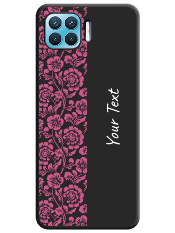 Custom Pink Floral Pattern Design With Custom Text On Space Black Personalized Soft Matte Phone Covers -Oppo F17 Pro
