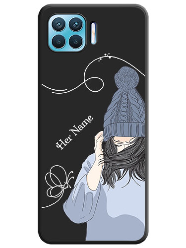 Custom Girl With Blue Winter Outfiit Custom Text Design On Space Black Personalized Soft Matte Phone Covers -Oppo F17 Pro