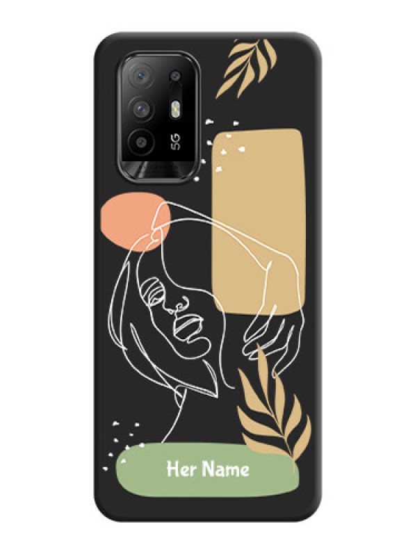 Custom Custom Text With Line Art Of Women & Leaves Design On Space Black Personalized Soft Matte Phone Covers -Oppo F19 Pro Plus 5G