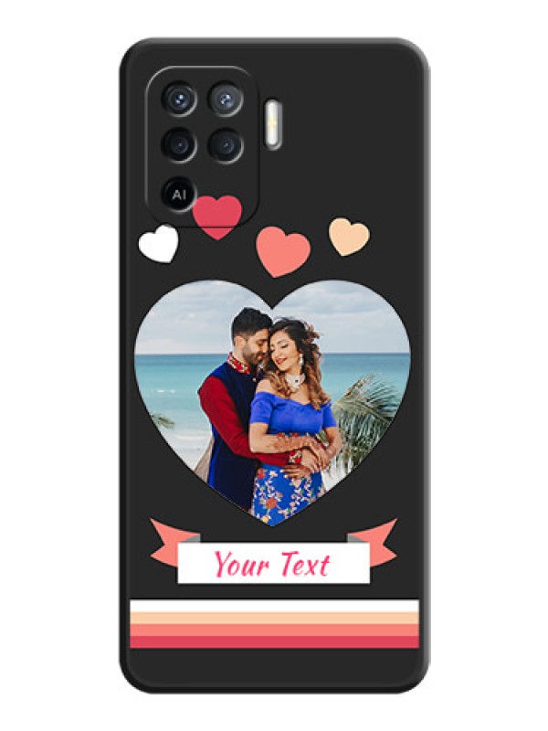 Custom Love Shaped Photo with Colorful Stripes on Personalised Space Black Soft Matte Cases - Oppo F19 Pro