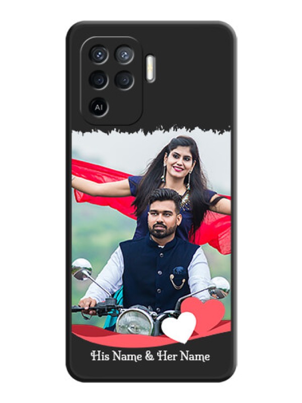 Custom Pin Color Love Shaped Ribbon Design with Text on Space Black Custom Soft Matte Phone Back Cover - Oppo F19 Pro