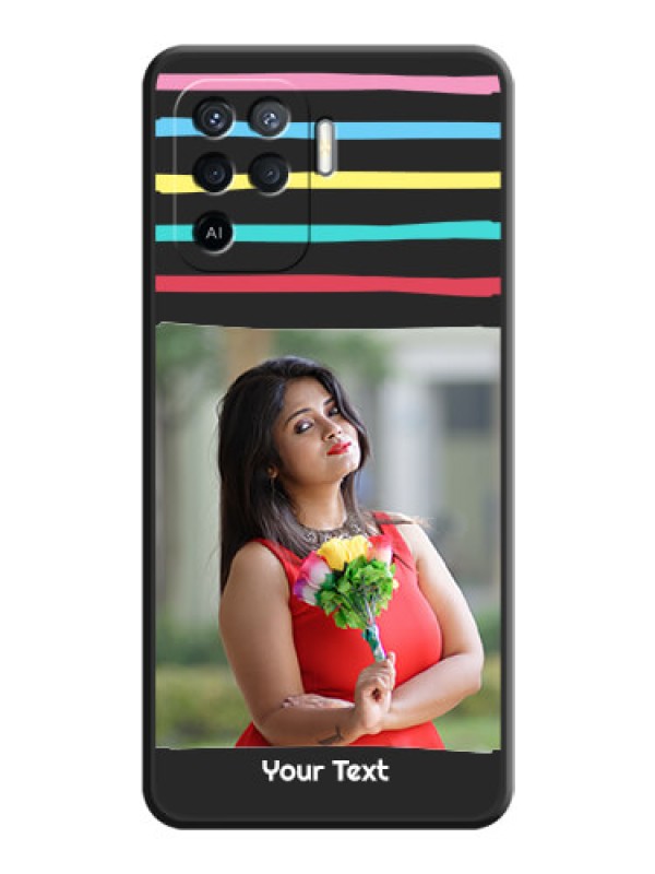 Custom Multicolor Lines with Image on Space Black Personalized Soft Matte Phone Covers - Oppo F19 Pro