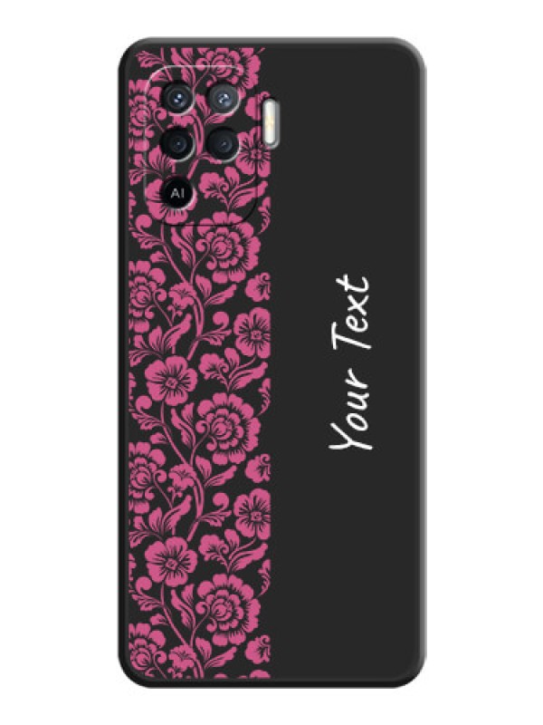 Custom Pink Floral Pattern Design With Custom Text On Space Black Personalized Soft Matte Phone Covers -Oppo F19 Pro