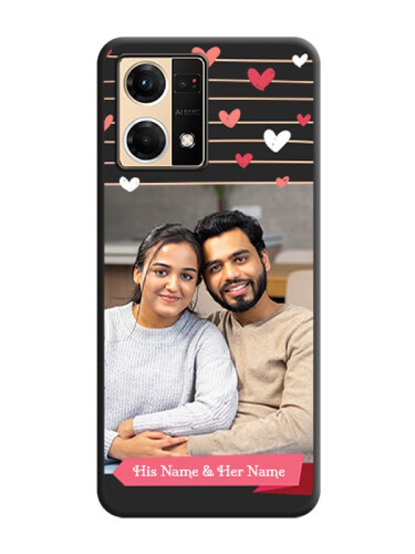 Custom Love Pattern with Name on Pink Ribbon  on Photo on Space Black Soft Matte Back Cover - Oppo F21 Pro 4G