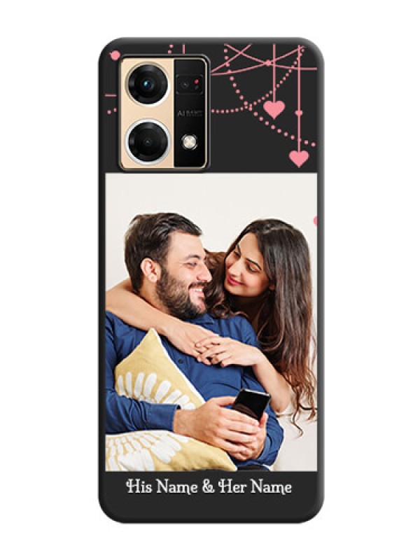 Custom Pink Love Hangings with Text on Space Black Custom Soft Matte Back Cover - Oppo F21 Pro 4G
