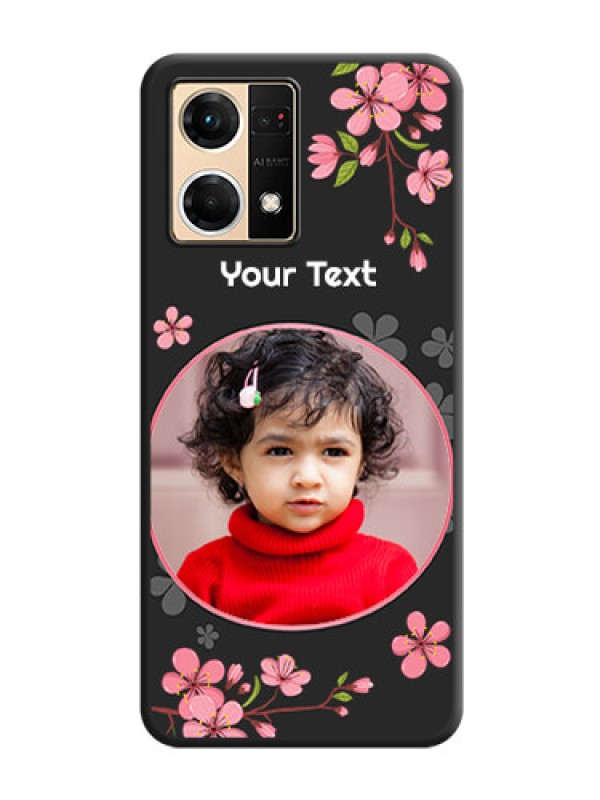 Custom Round Image with Pink Color Floral Design on Photo on Space Black Soft Matte Back Cover - Oppo F21 Pro 4G