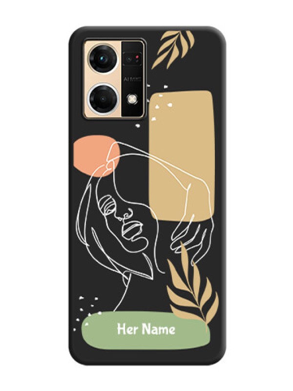 Custom Custom Text With Line Art Of Women & Leaves Design On Space Black Personalized Soft Matte Phone Covers -Oppo F21 Pro 4G