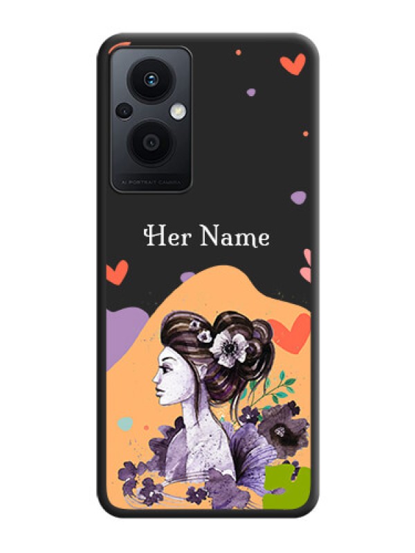 Custom Namecase For Her With Fancy Lady Image On Space Black Personalized Soft Matte Phone Covers -Oppo F21 Pro 5G