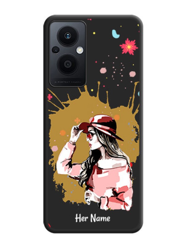 Custom Mordern Lady With Color Splash Background With Custom Text On Space Black Personalized Soft Matte Phone Covers -Oppo F21 Pro 5G