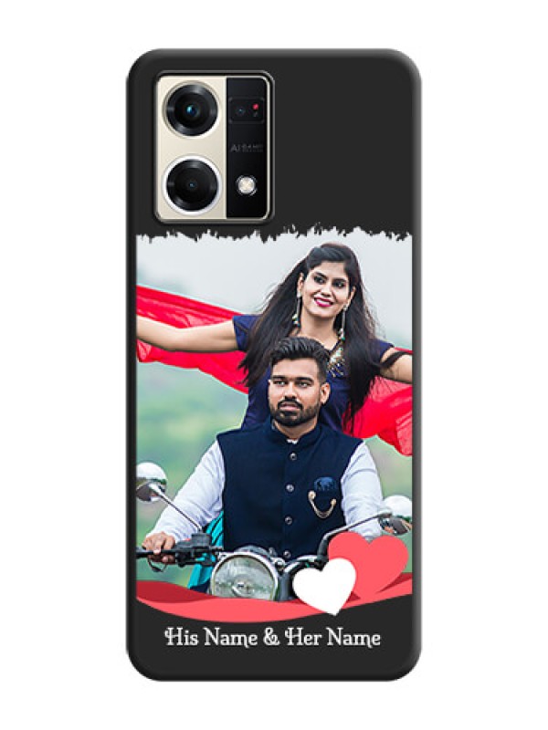 Custom Pin Color Love Shaped Ribbon Design with Text on Space Black Custom Soft Matte Phone Back Cover - Oppo F21s Pro