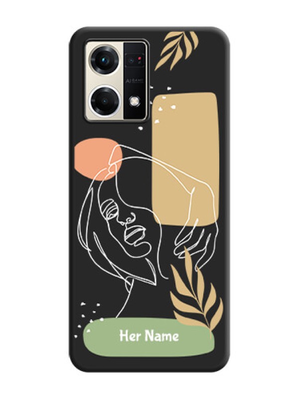 Custom Custom Text With Line Art Of Women & Leaves Design On Space Black Personalized Soft Matte Phone Covers -Oppo F21S Pro