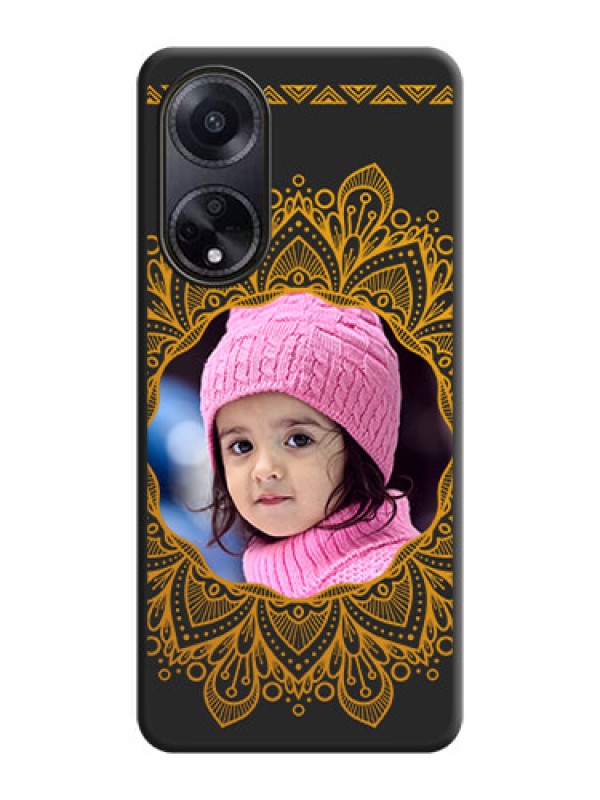 Custom Round Image with Floral Design - Photo on Space Black Soft Matte Mobile Cover - Oppo F23 5G