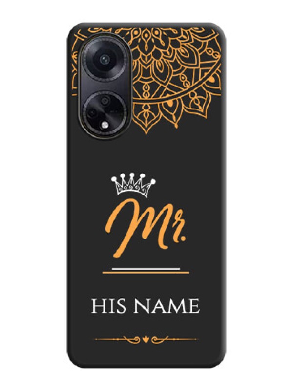 Custom Mr Name with Floral Design on Personalised Space Black Soft Matte Cases - Oppo F23 5G