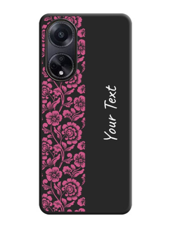 Custom Pink Floral Pattern Design With Custom Text On Space Black Personalized Soft Matte Phone Covers - Oppo F23 5G