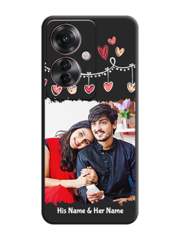 Custom Pink Love Hangings with Name On Space Black Custom Soft Matte Mobile Back Cover - Oppo F25 Pro 5G