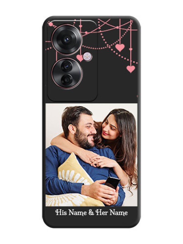 Custom Pink Love Hangings with Text On Space Black Custom Soft Matte Mobile Back Cover - Oppo F25 Pro 5G