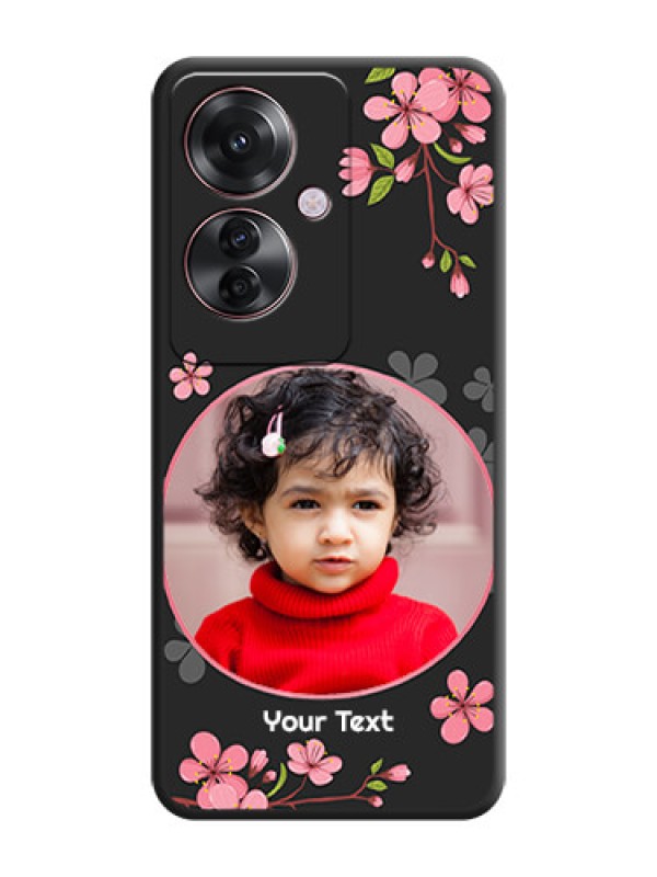 Custom Round Image with Pink Color Floral Design on Photo On Space Black Custom Soft Matte Mobile Back Cover - Oppo F25 Pro 5G