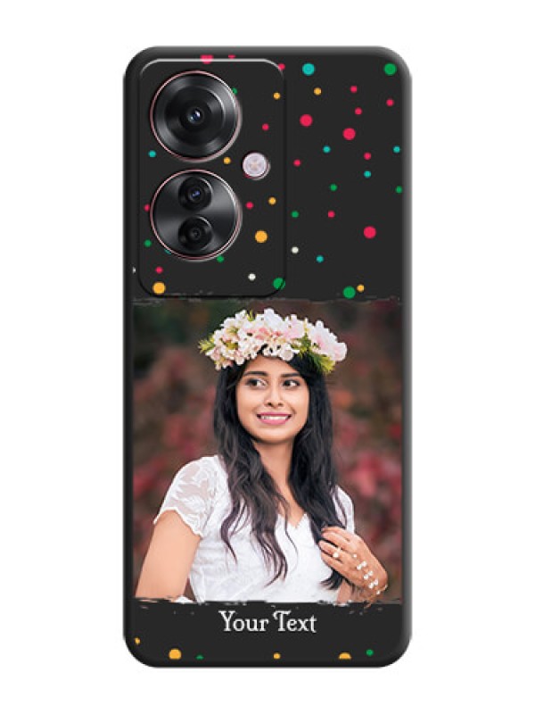 Custom Multicolor Dotted Pattern with Text On Space Black Custom Soft Matte Mobile Back Cover - Oppo F25 Pro 5G