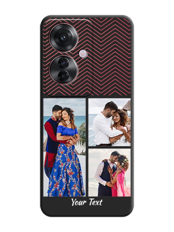 Custom Wave Pattern with 3 Image Holder On Space Black Custom Soft Matte Mobile Back Cover - Oppo F25 Pro 5G