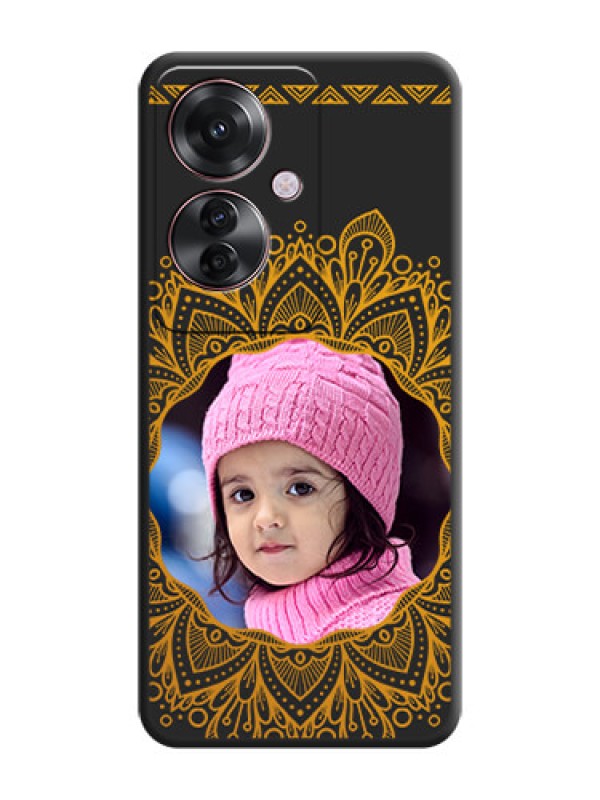 Custom Round Image with Floral Design On Space Black Custom Soft Matte Mobile Back Cover - Oppo F25 Pro 5G