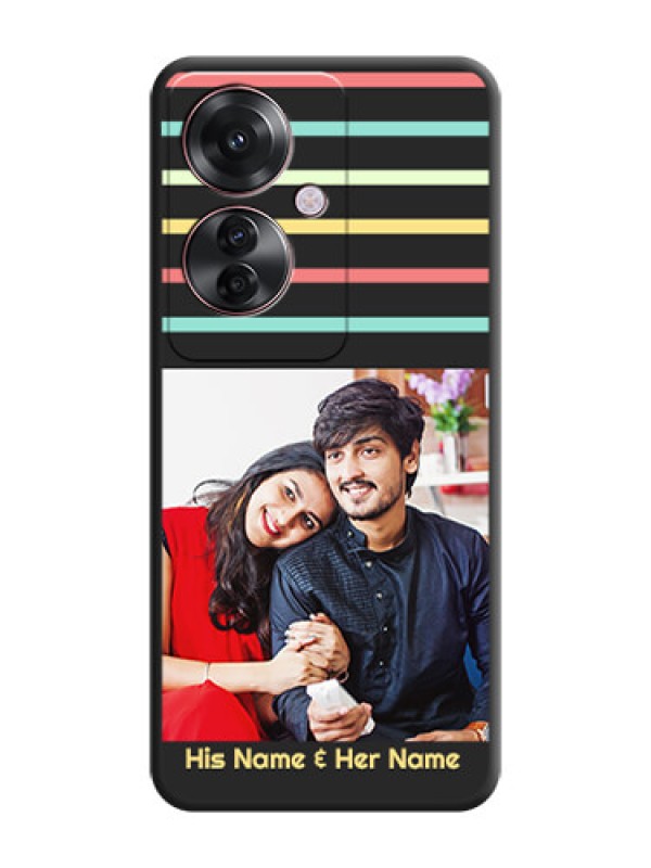 Custom Color Stripes with Photo and Text on Photo On Space Black Custom Soft Matte Mobile Back Cover - Oppo F25 Pro 5G