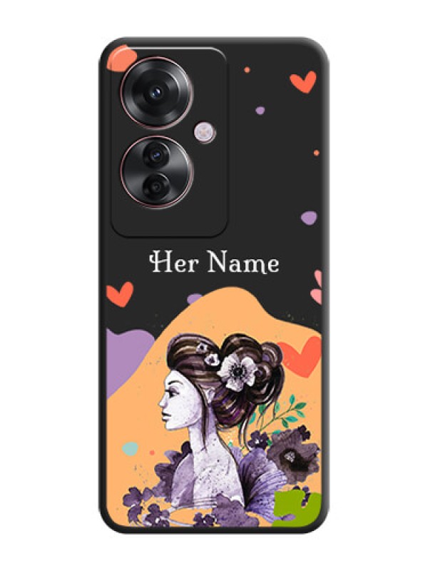 Custom Namecase For Her With Fancy Lady Image On Space Black Custom Soft Matte Mobile Back Cover - Oppo F25 Pro 5G