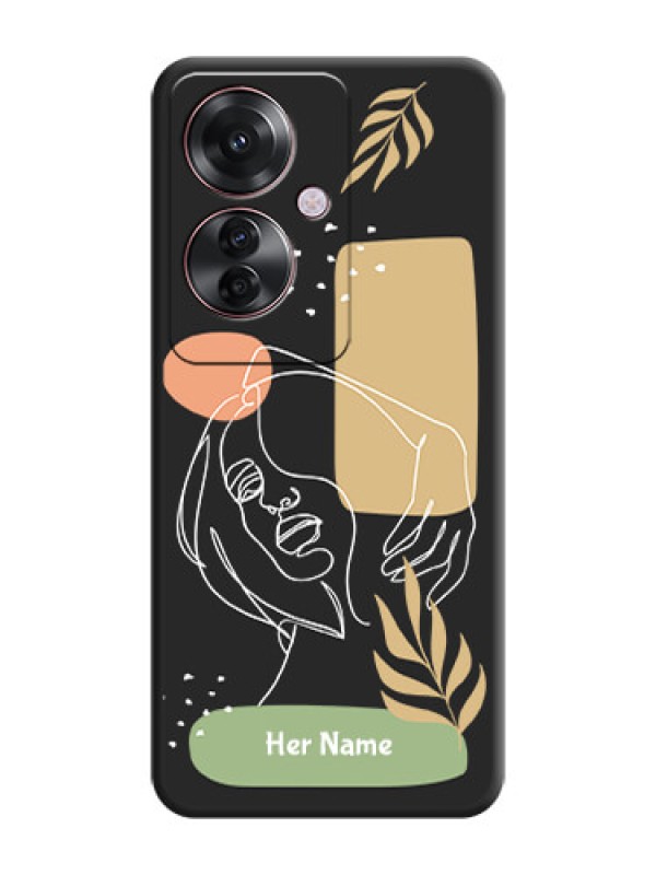 Custom Custom Text With Line Art Of Women & Leaves Design On Space Black Custom Soft Matte Mobile Back Cover - Oppo F25 Pro 5G