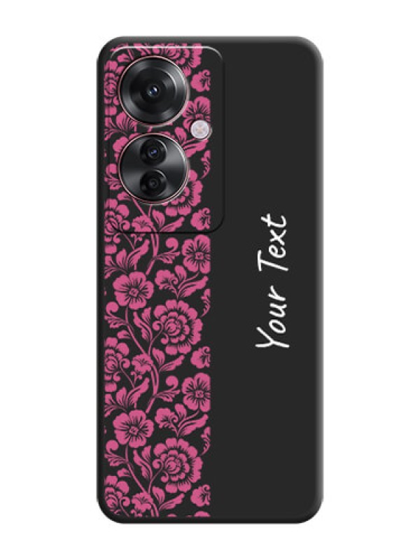 Custom Pink Floral Pattern Design With Custom Text On Space Black Custom Soft Matte Mobile Back Cover - Oppo F25 Pro 5G