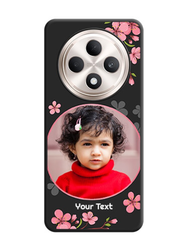 Custom Round Image with Pink Color Floral Design on Photo On Space Black Custom Soft Matte Mobile Back Cover - Oppo F27 5G