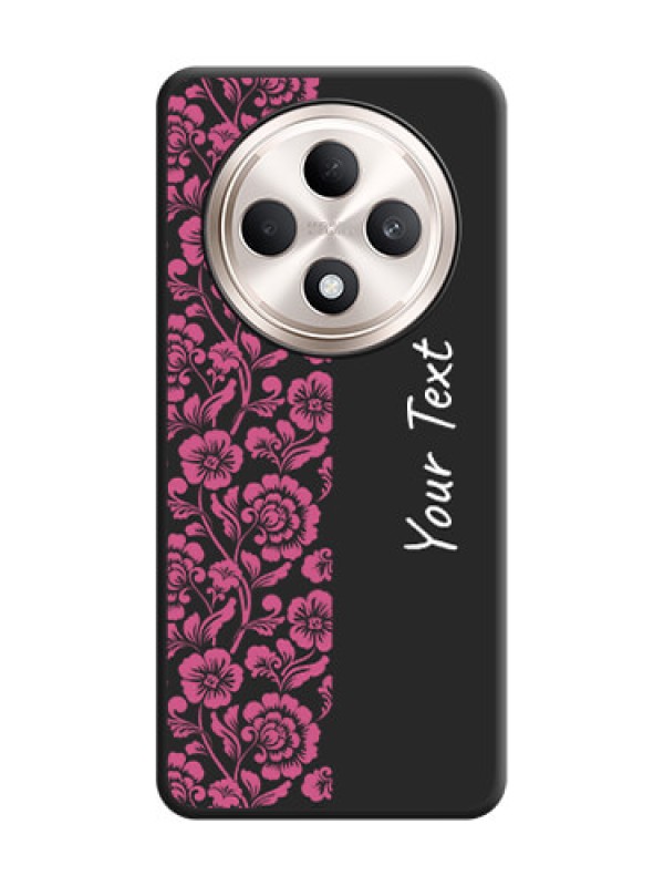 Custom Pink Floral Pattern Design With Custom Text On Space Black Custom Soft Matte Mobile Back Cover - Oppo F27 5G