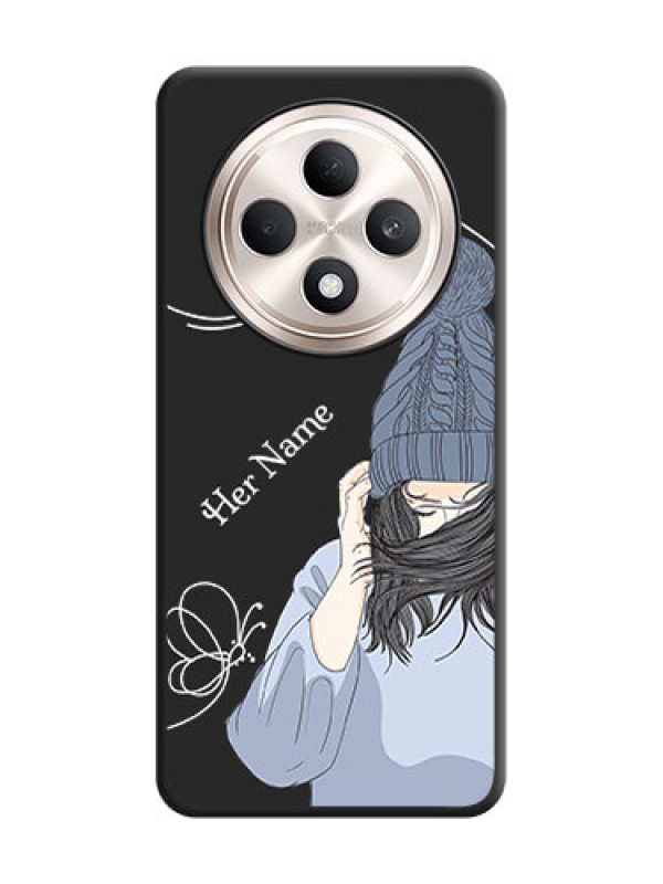 Custom Girl With Blue Winter Outfiit Custom Text Design On Space Black Custom Soft Matte Mobile Back Cover - Oppo F27 5G