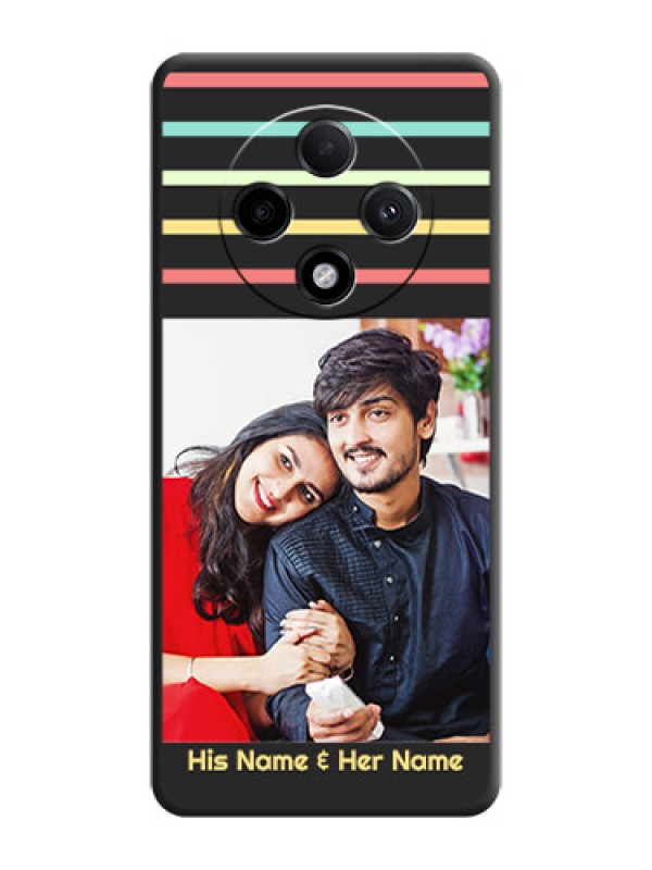 Custom Color Stripes with Photo and Text on Photo On Space Black Custom Soft Matte Mobile Back Cover - Oppo F27 Pro Plus 5G