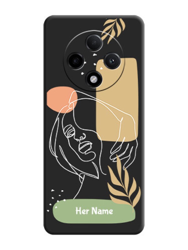 Custom Custom Text With Line Art Of Women & Leaves Design On Space Black Custom Soft Matte Mobile Back Cover - Oppo F27 Pro Plus 5G