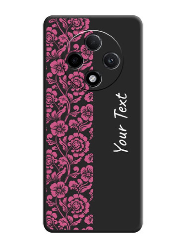 Custom Pink Floral Pattern Design With Custom Text On Space Black Custom Soft Matte Mobile Back Cover - Oppo F27 Pro Plus 5G