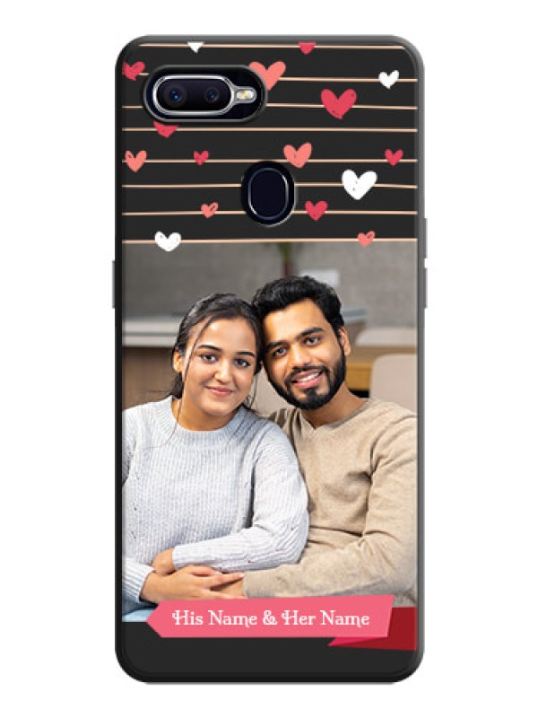 Custom Love Pattern with Name on Pink Ribbon  - Photo on Space Black Soft Matte Back Cover - Oppo F9 Pro
