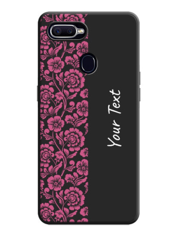Custom Pink Floral Pattern Design With Custom Text On Space Black Personalized Soft Matte Phone Covers -Oppo F9 Pro