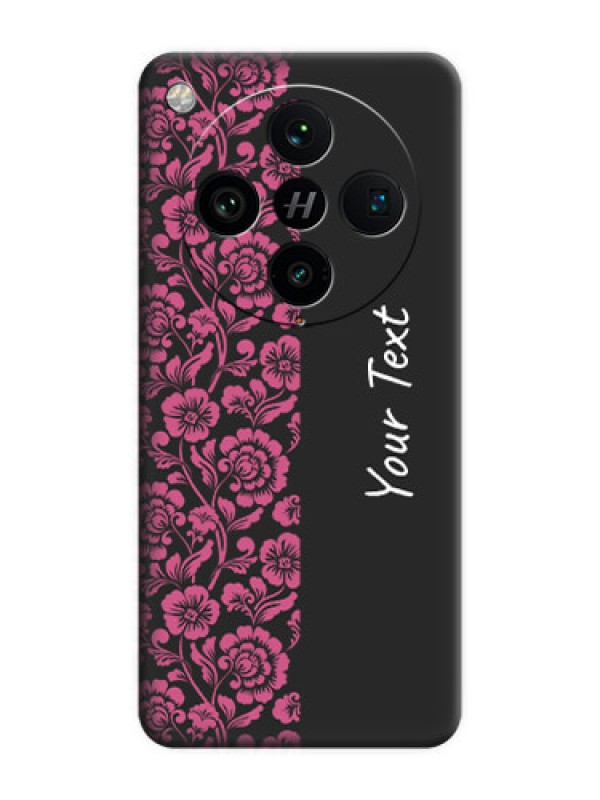 Custom Pink Floral Pattern Design With Custom Text On Space Black Custom Soft Matte Mobile Back Cover - Oppo Find X8 Pro 5G