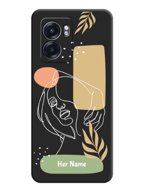 Custom Custom Text With Line Art Of Women & Leaves Design On Space Black Personalized Soft Matte Phone Covers -Oppo K10 5G
